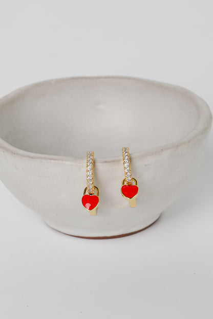 Riley Red Heart Charm Mini Hoop Earrings