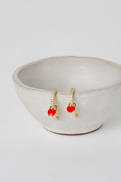Riley Red Heart Charm Mini Hoop Earrings