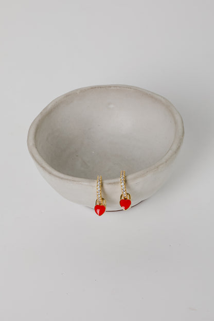 Riley Red Heart Charm Mini Hoop Earrings