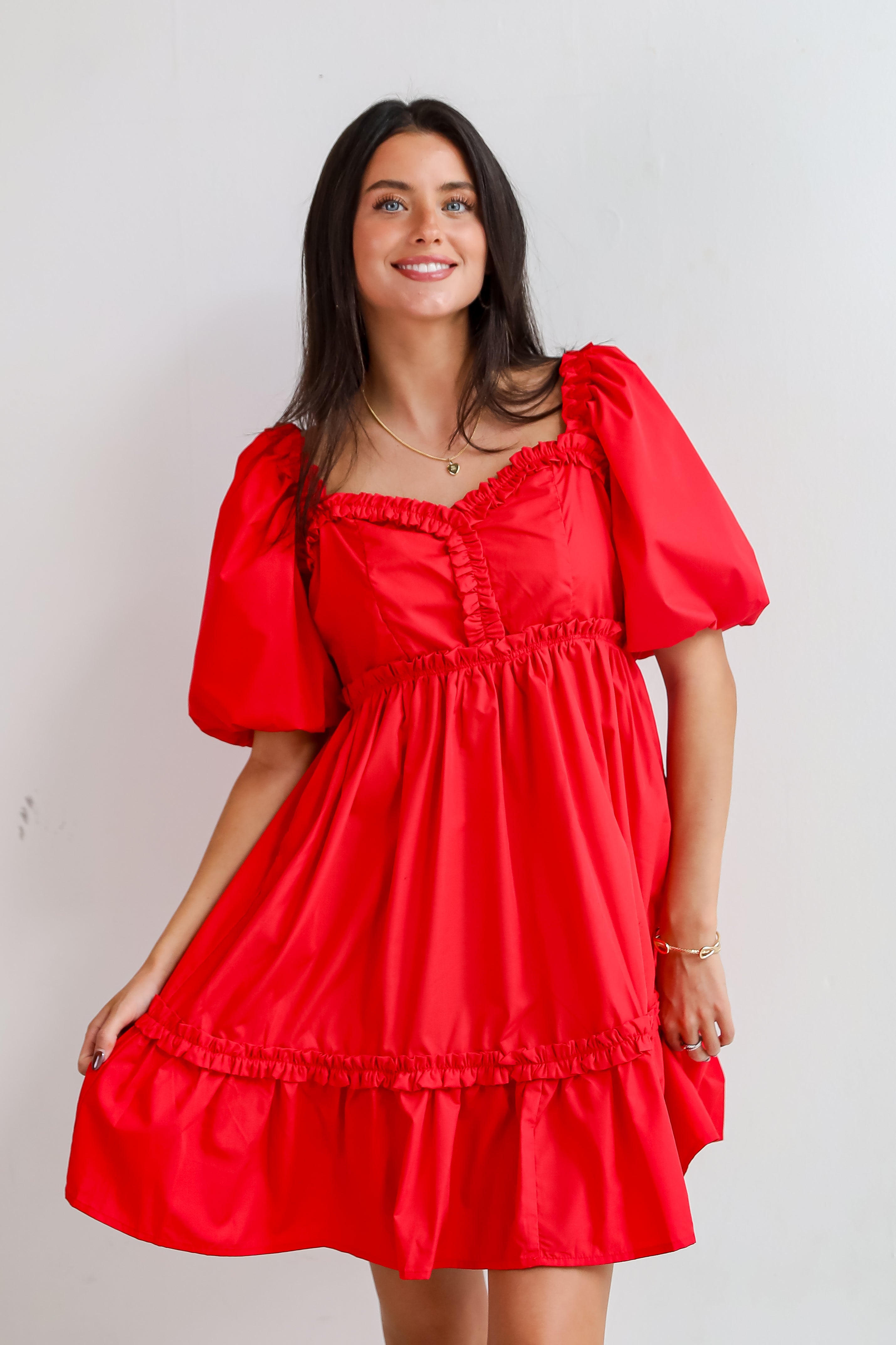 Convincingly Graceful Red Ruffle Mini Dress