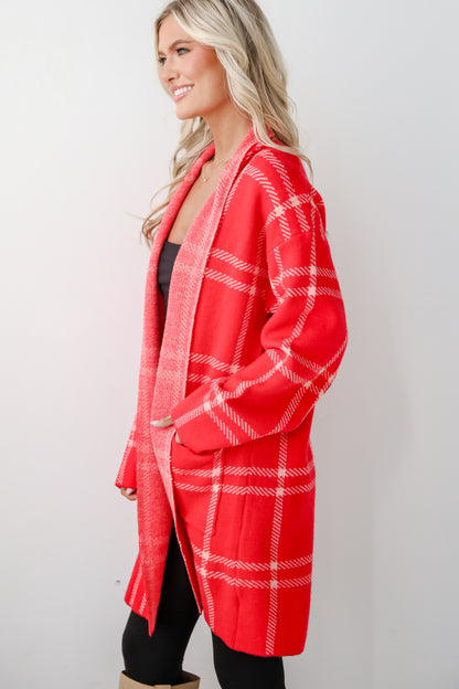 Beyond Cuddly Red Plaid Sweater Cardigan