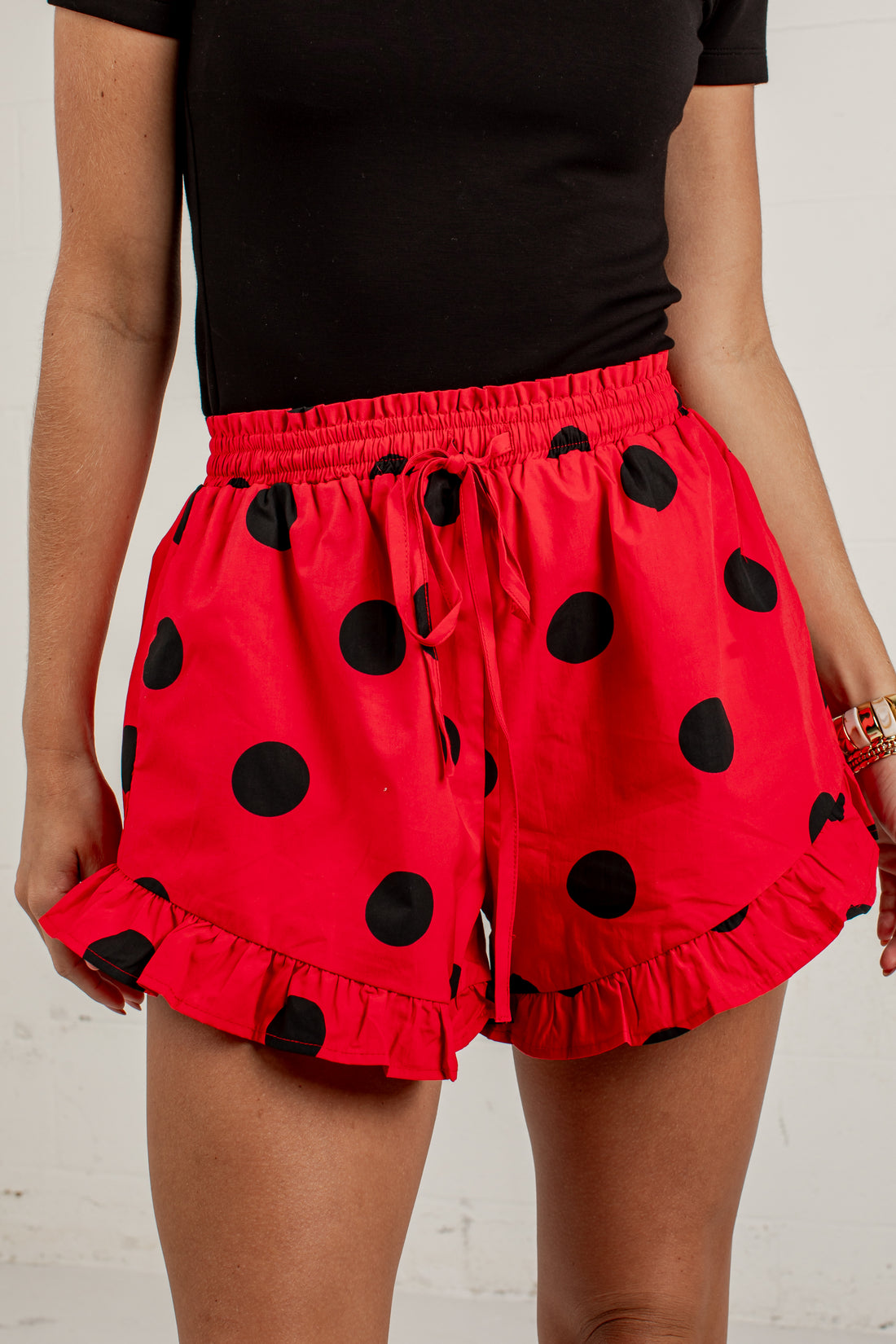 Sideline Sweetheart Polka Dot Red Shorts