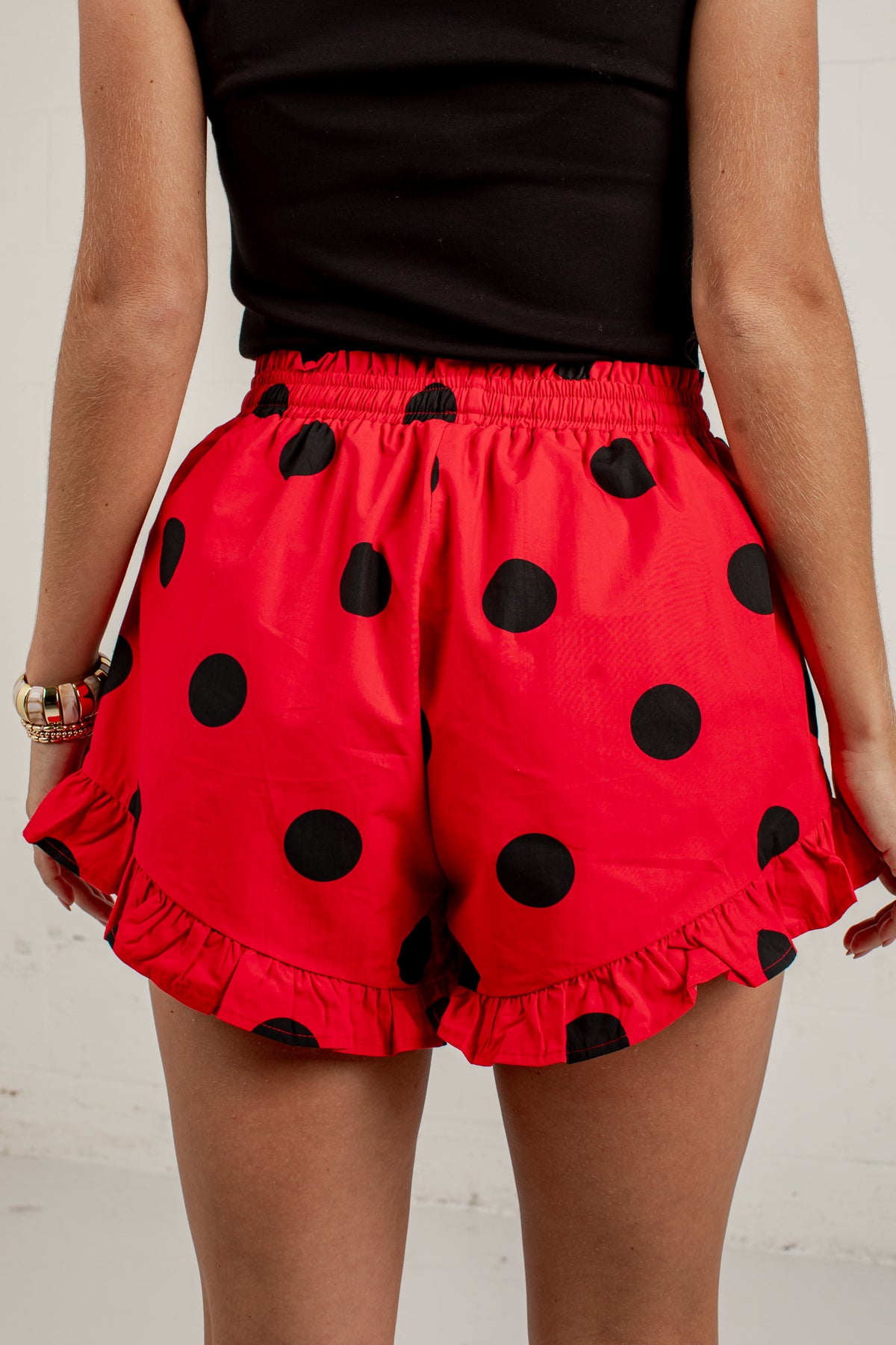 Sideline Sweetheart Polka Dot Red Shorts