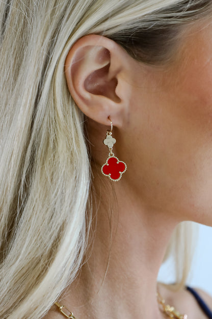 Hannah Red Quatrefoil Drop Earrings