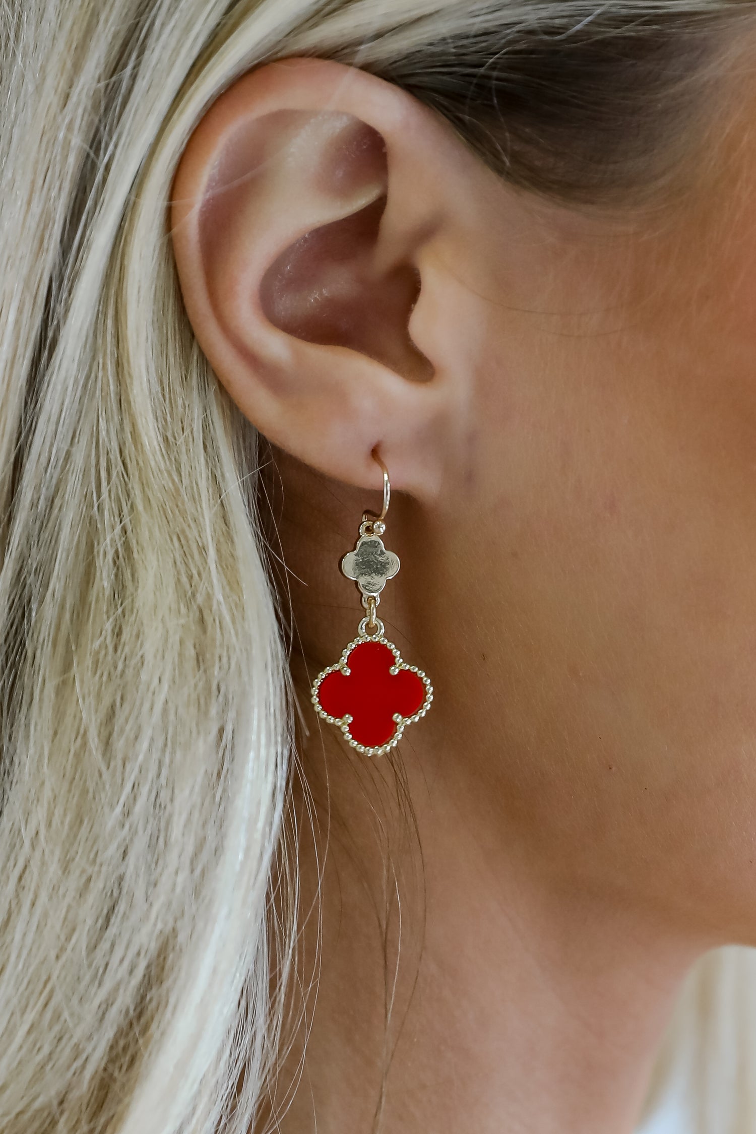 Hannah Red Quatrefoil Drop Earrings