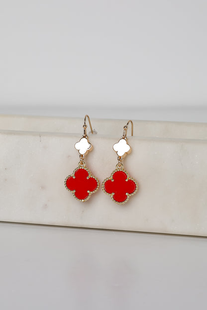 Hannah Red Quatrefoil Drop Earrings