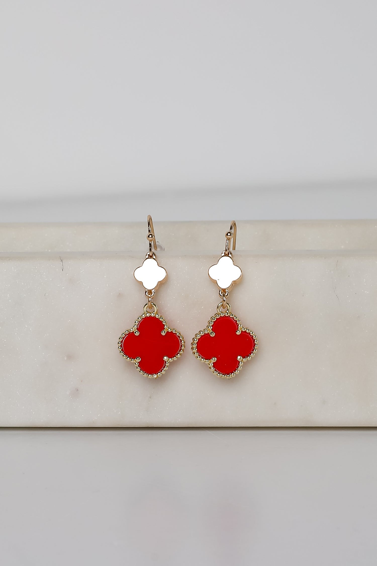 Hannah Red Quatrefoil Drop Earrings