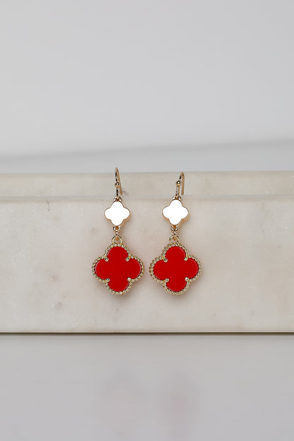 Hannah Red Quatrefoil Drop Earrings