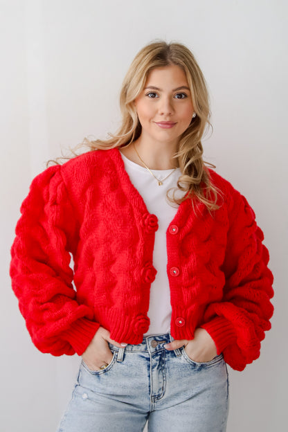 Charismatic Romantic Red Sweater Cardigan