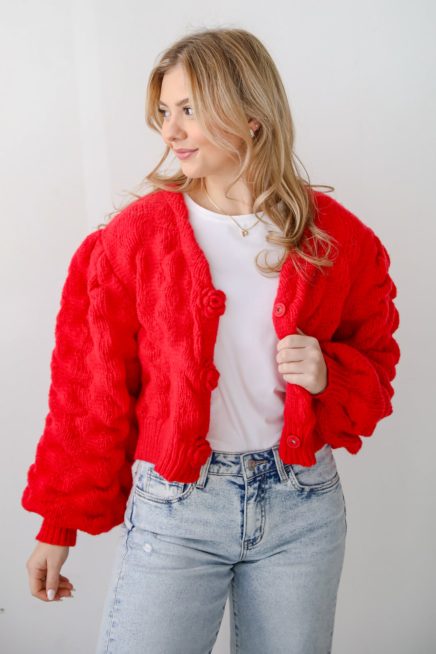 Charismatic Romantic Red Sweater Cardigan