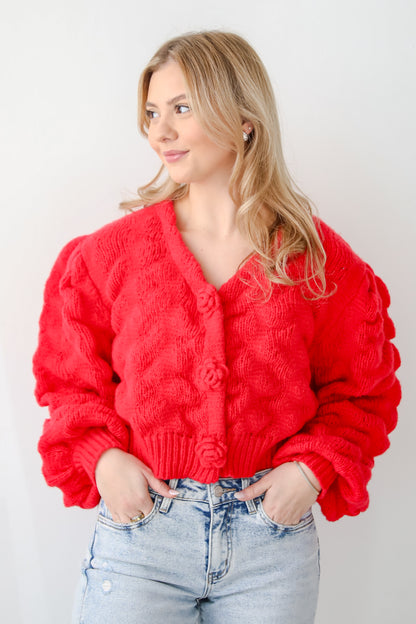 Charismatic Romantic Red Sweater Cardigan