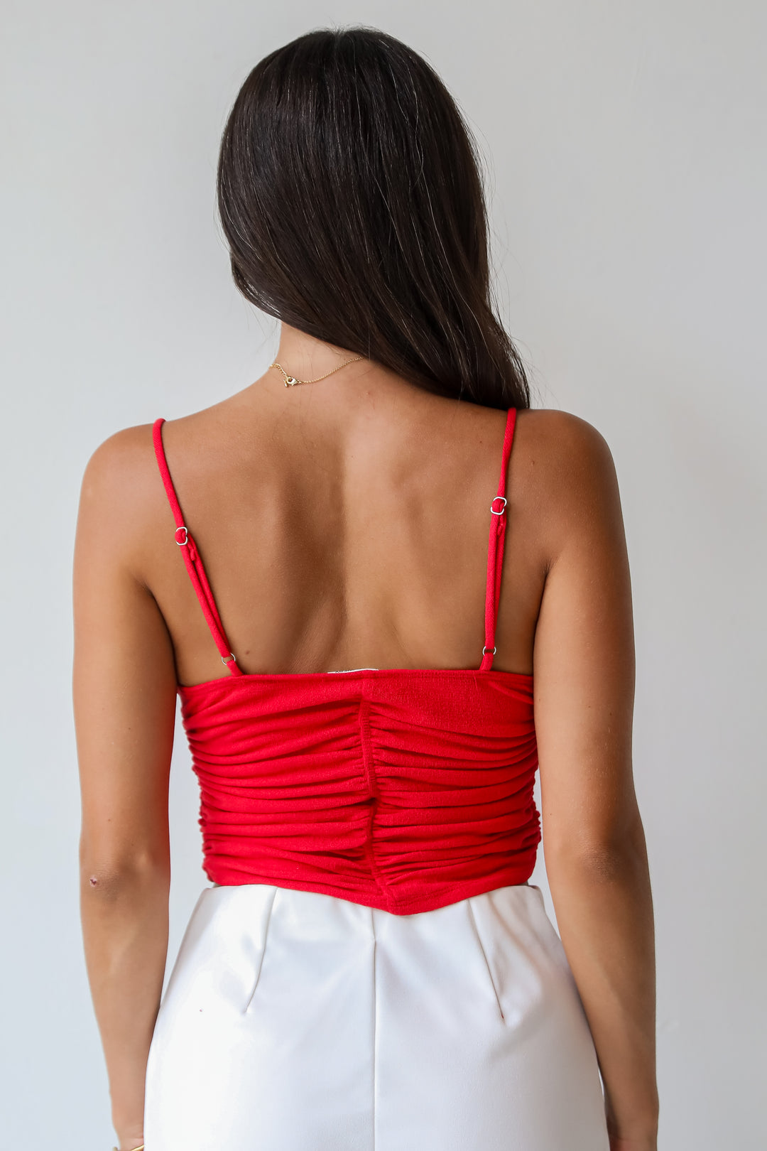 Walk On Red Ruched Cropped Tank