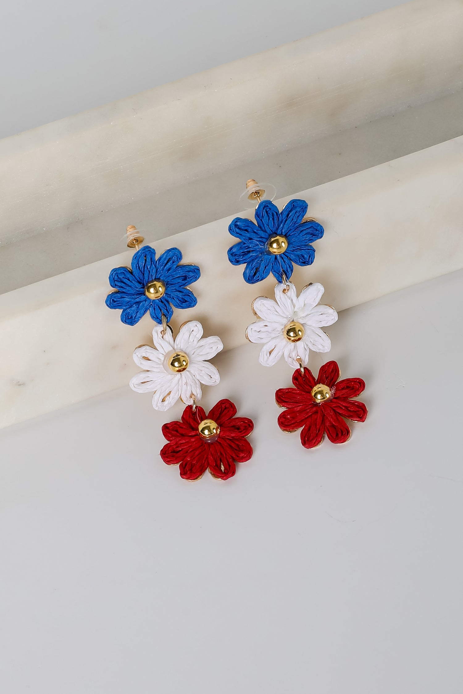Emery Red Straw Flower Drop Earrings