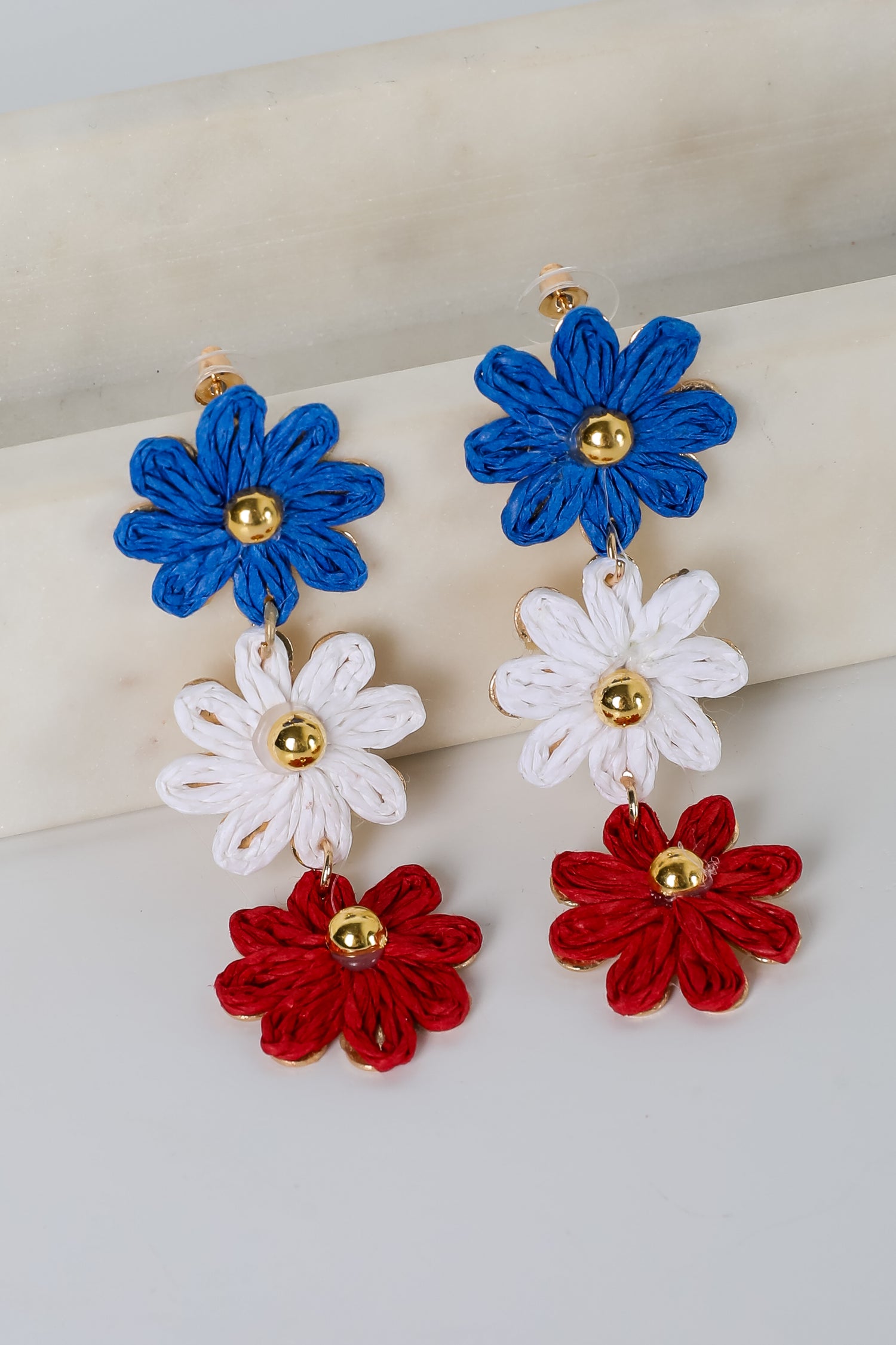 Emery Red Straw Flower Drop Earrings