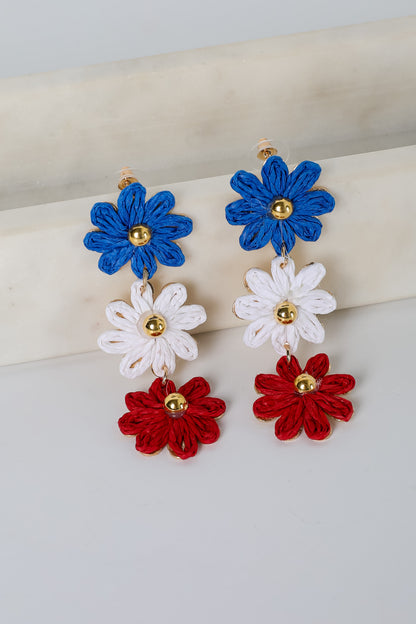 Emery Red Straw Flower Drop Earrings