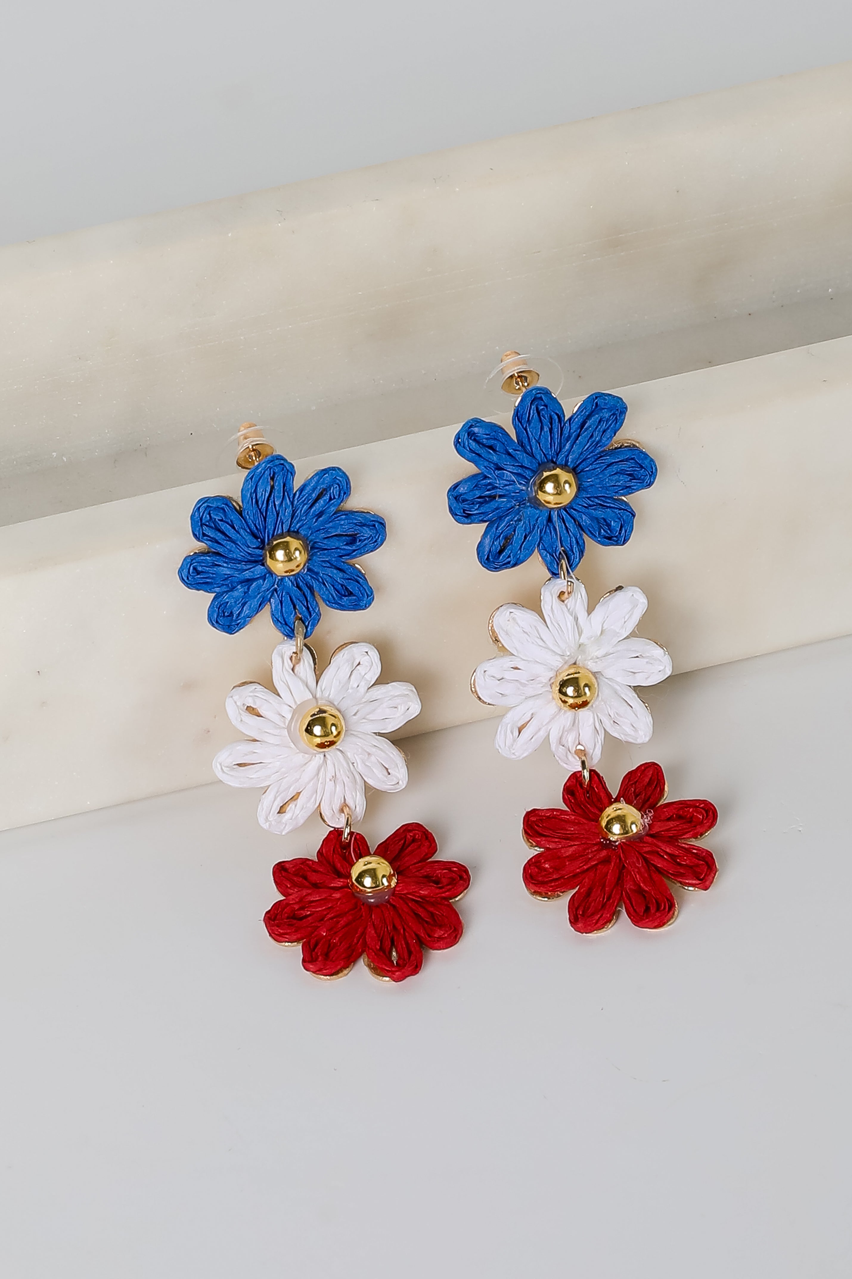 Emery Red Straw Flower Drop Earrings