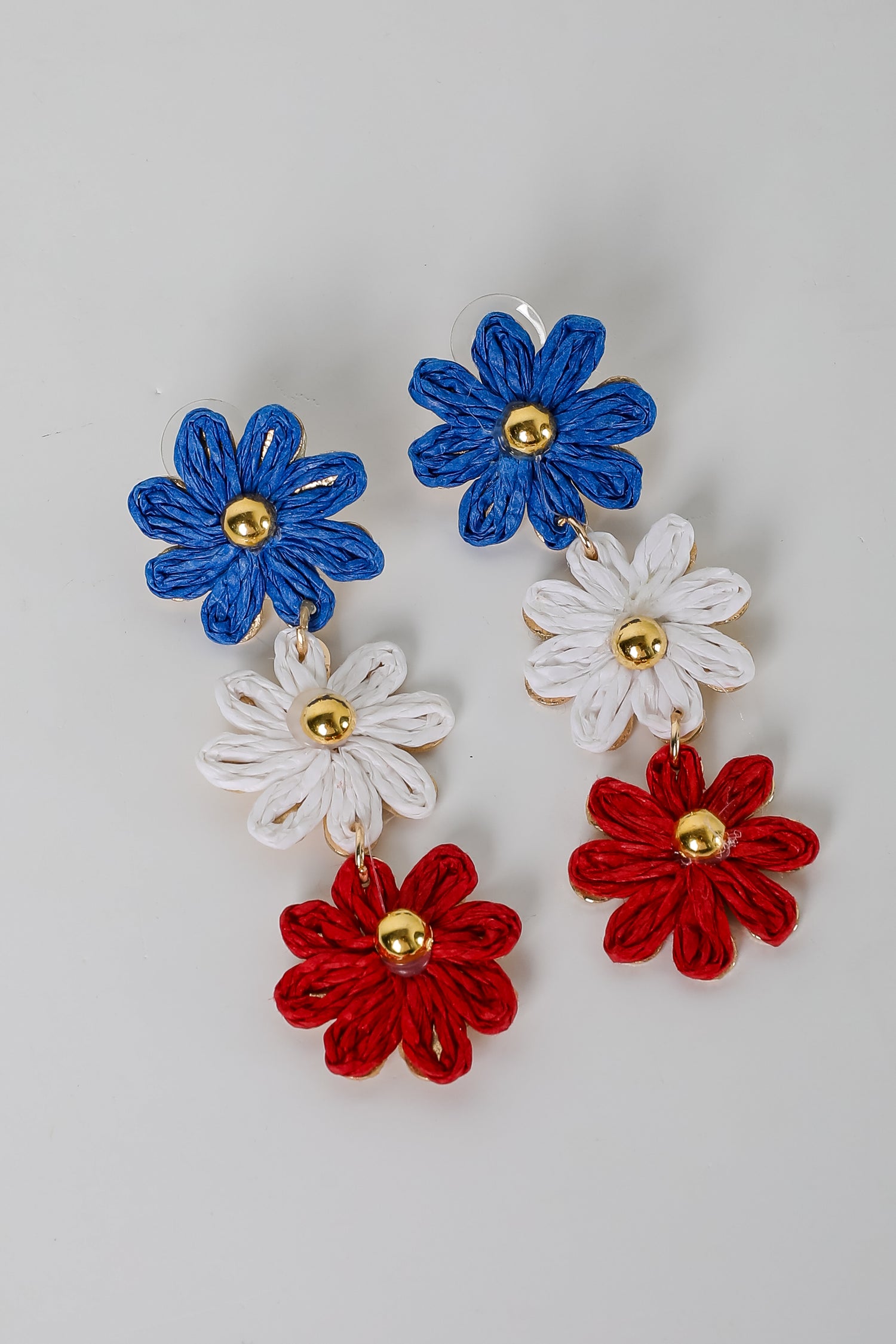 Emery Red Straw Flower Drop Earrings
