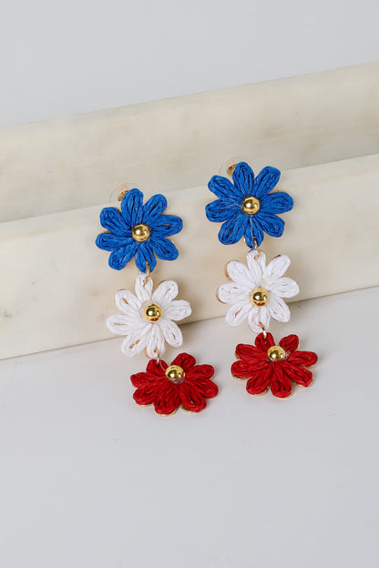Emery Red Straw Flower Drop Earrings