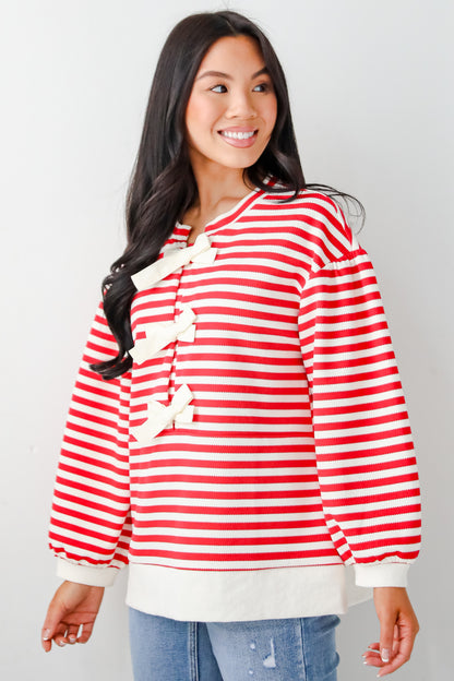 Unbelievably Lovely Red Striped Bow Knit Top