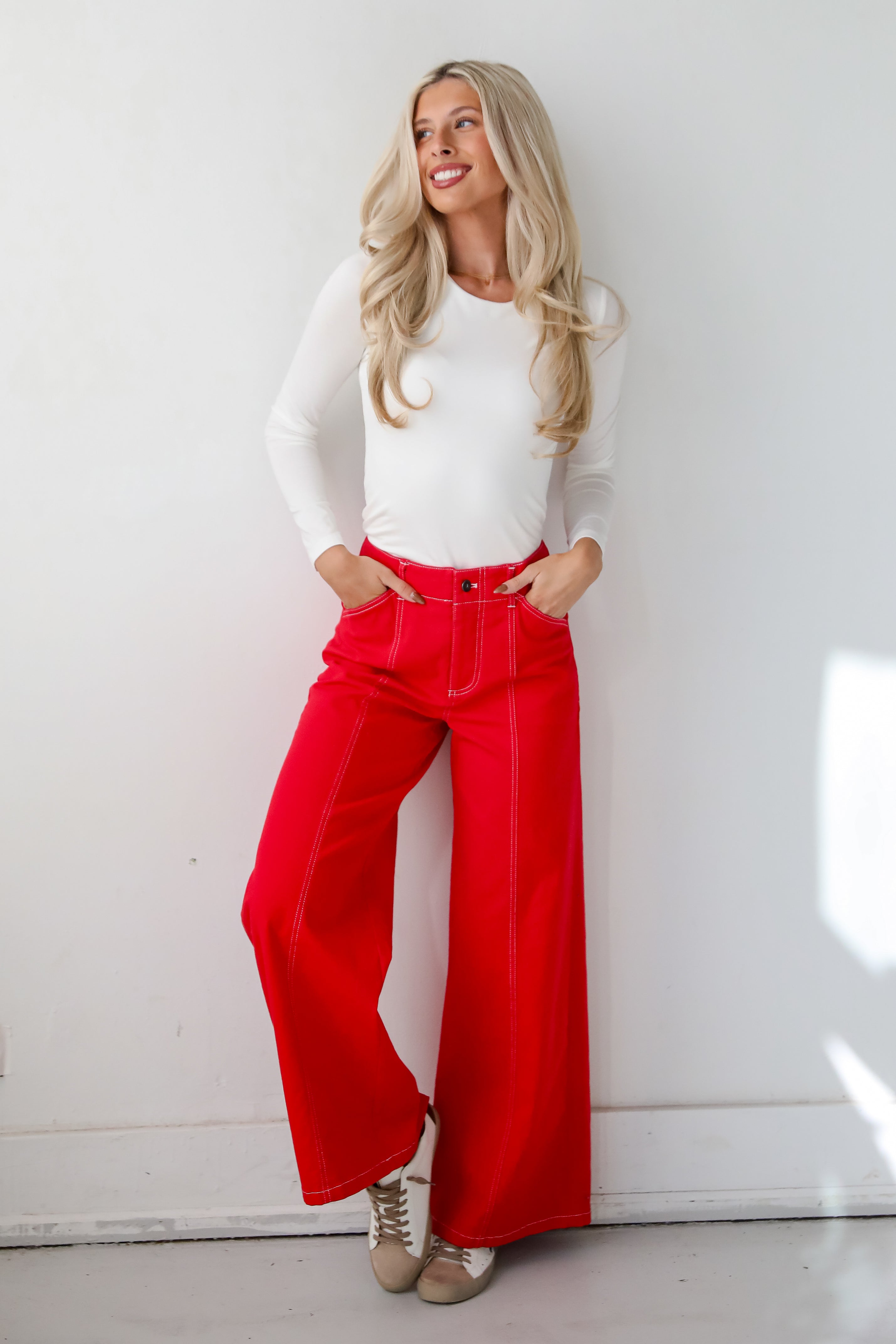 Chic Consideration Red Wide Leg Pants