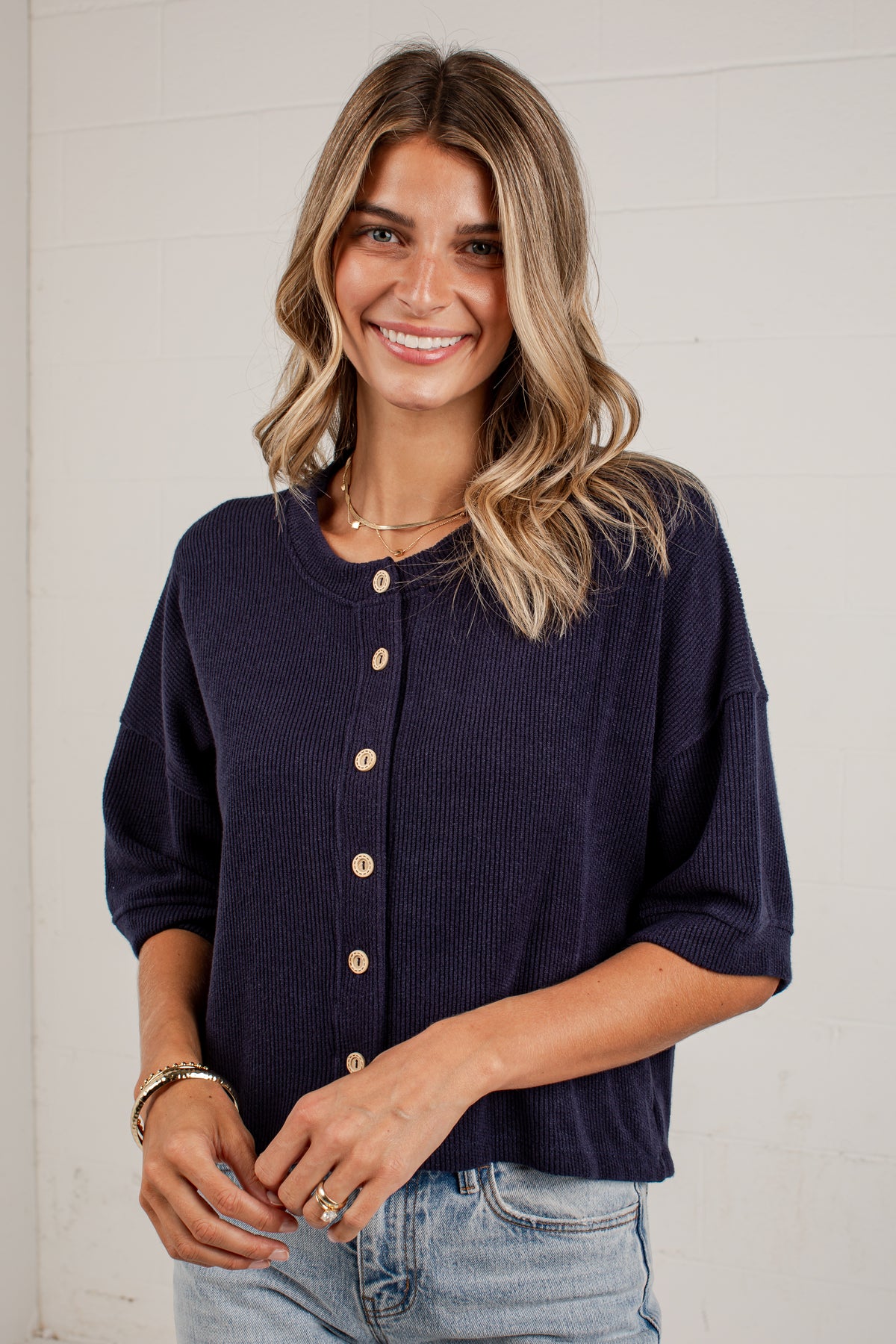 Polished Plans Button Front Knit Top