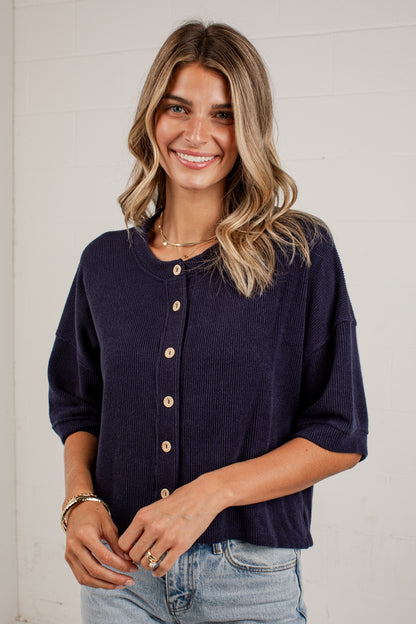 Polished Plans Button Front Knit Top