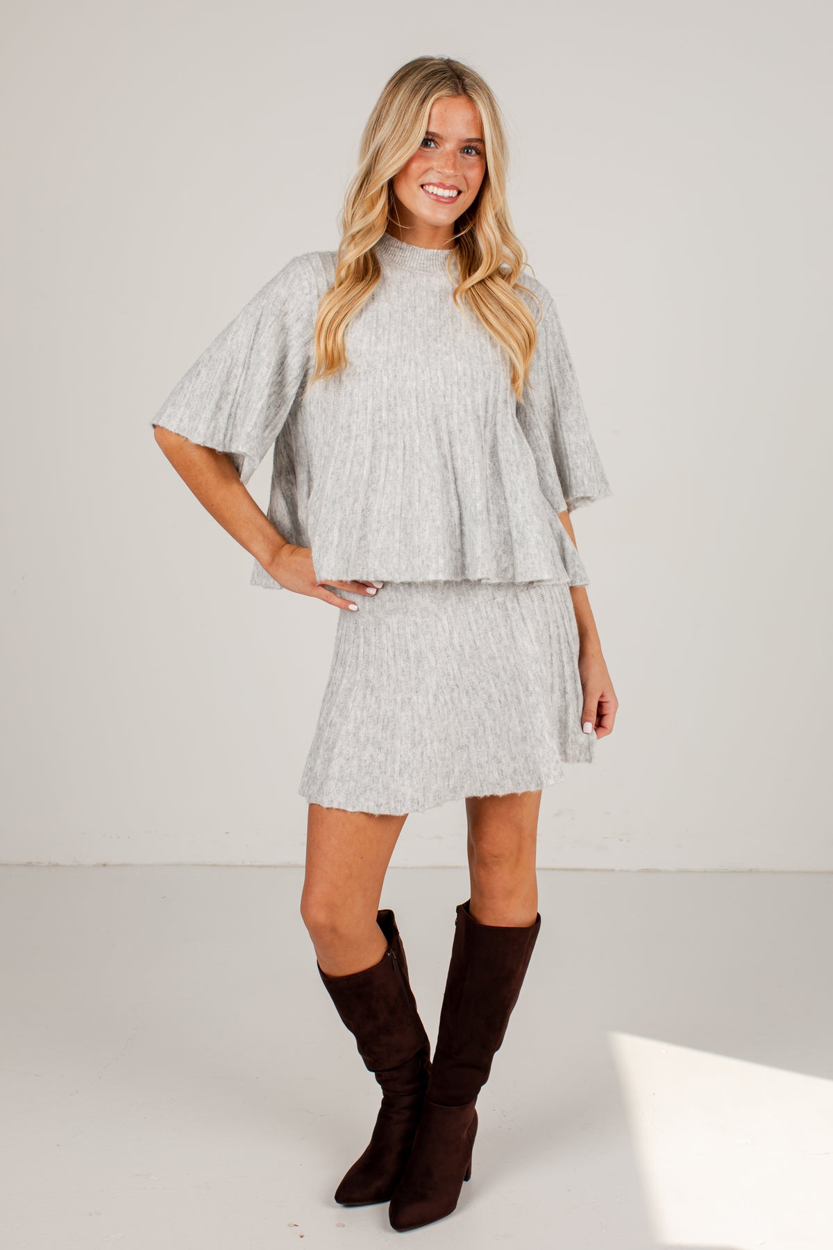 Society Style Light Grey Knit Mini Skirt