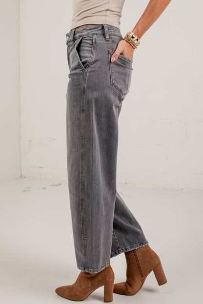 Emily Grey High Rise Wide Leg Jeans