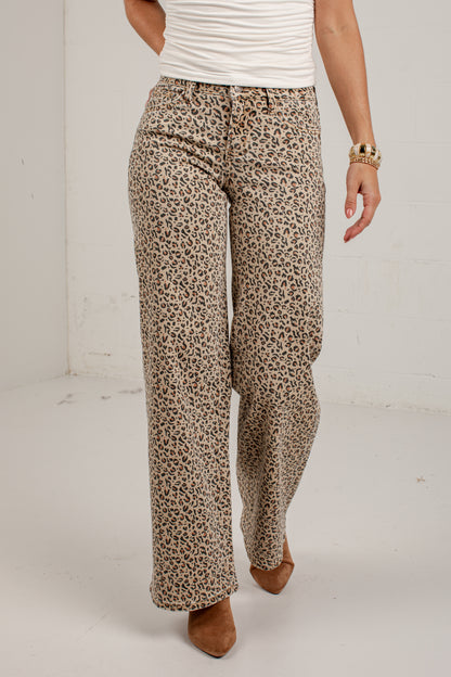 Olivia Leopard Print High Rise Wide Leg Jeans
