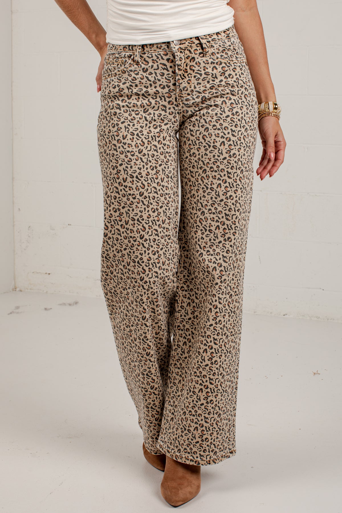 Olivia Leopard Print High Rise Wide Leg Jeans