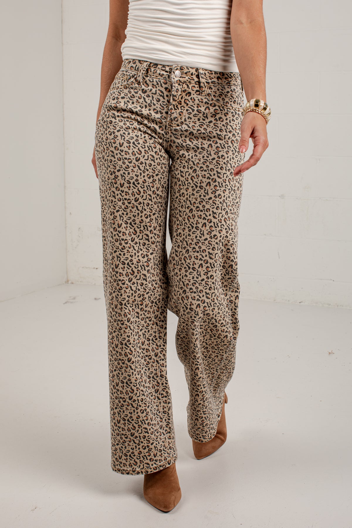 Olivia Leopard Print High Rise Wide Leg Jeans