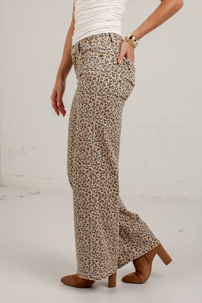 Olivia Leopard Print High Rise Wide Leg Jeans