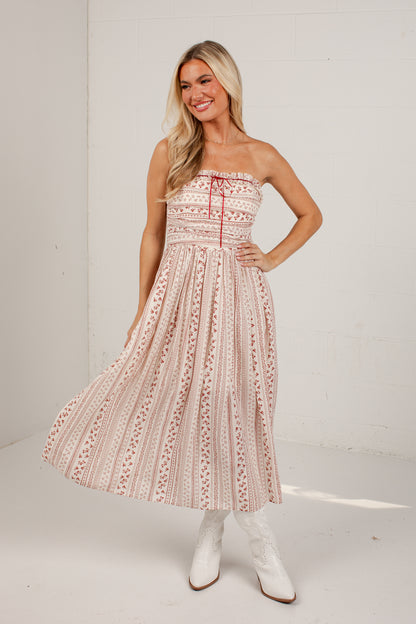 At The Edge Cream Floral Midi Dress