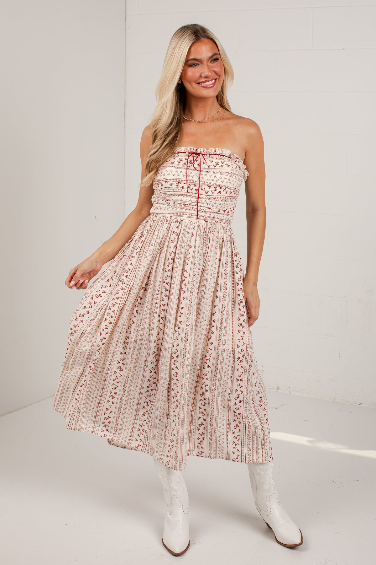 At The Edge Cream Floral Midi Dress