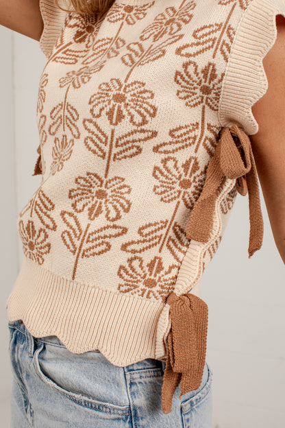 Always On My Mind Floral Tie Side Sweater