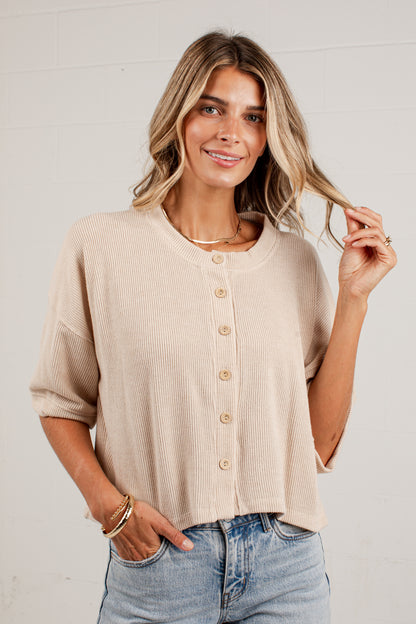 Polished Plans Button Front Knit Top