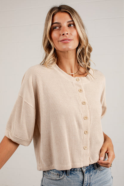 Polished Plans Button Front Knit Top
