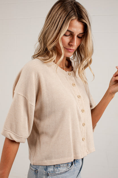 Polished Plans Button Front Knit Top