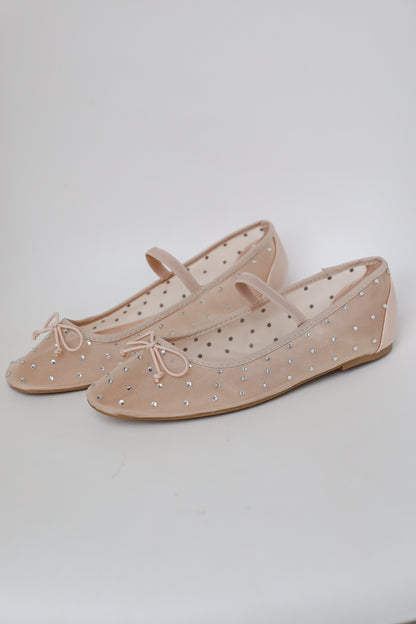 Living For Love Nude Mesh Rhinestone Ballet Flats