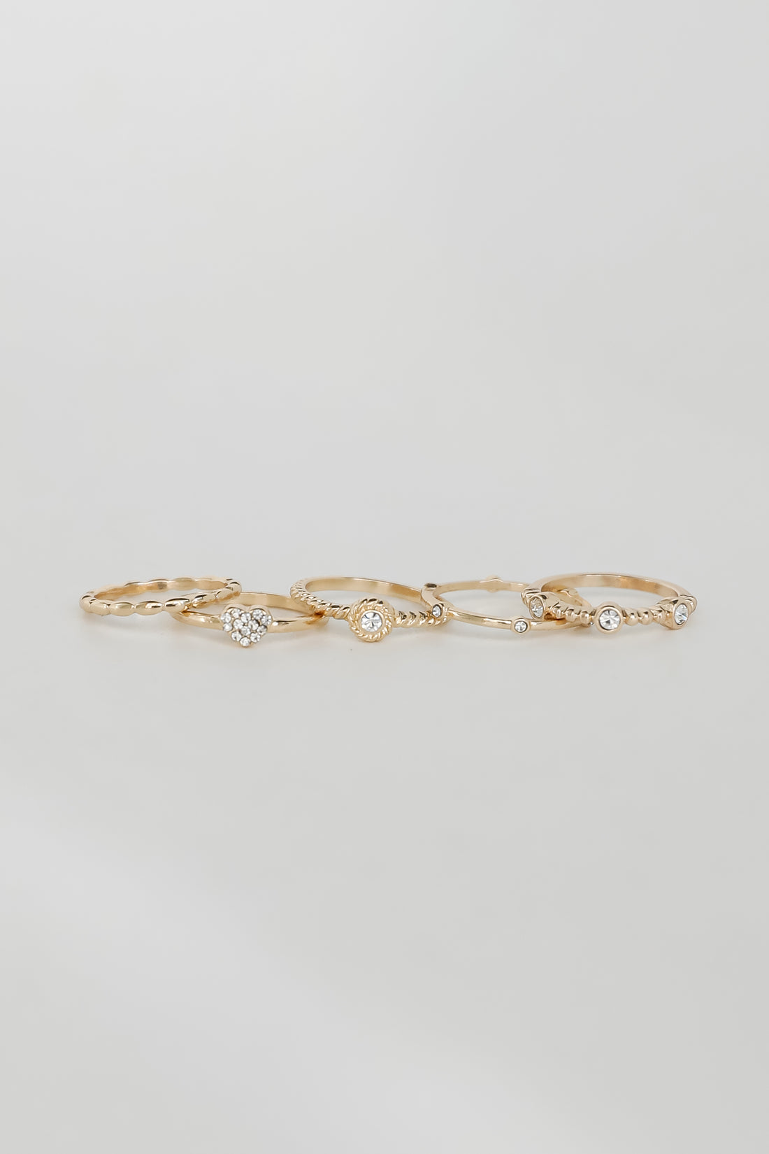 Ariana Gold Rhinestone Heart Ring Set