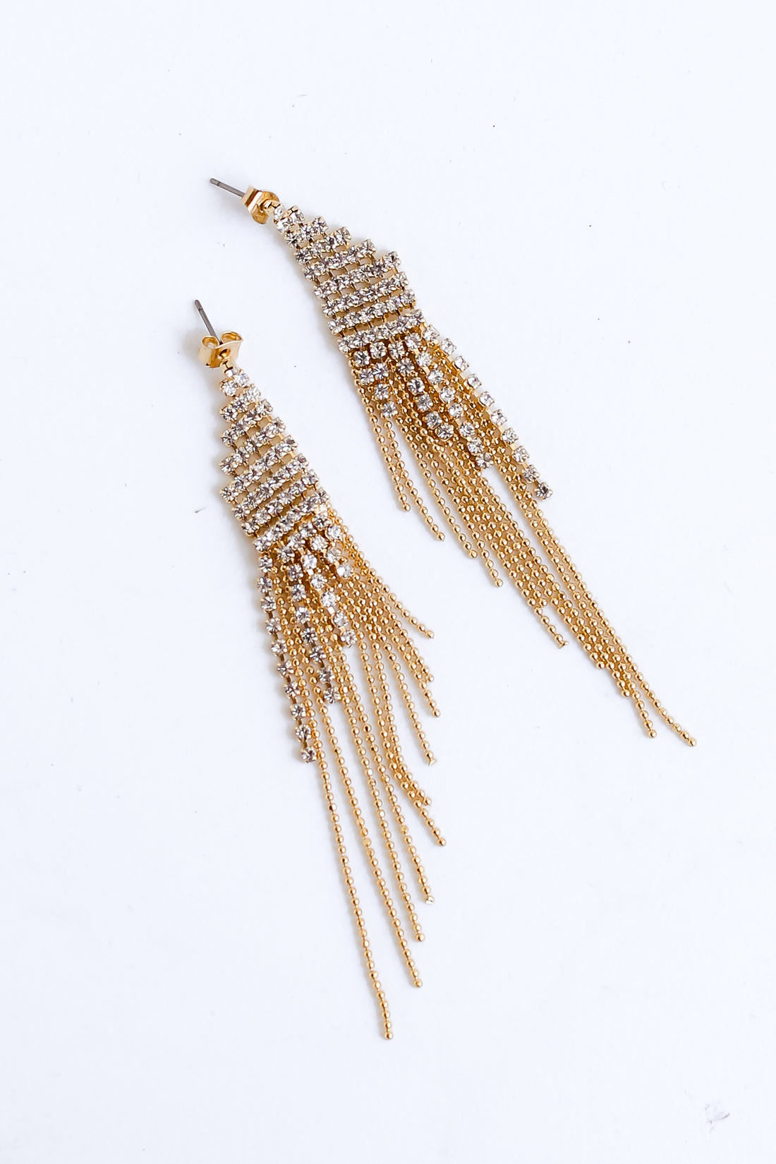 Gold Rhinestone Beaded Fringe Earrings