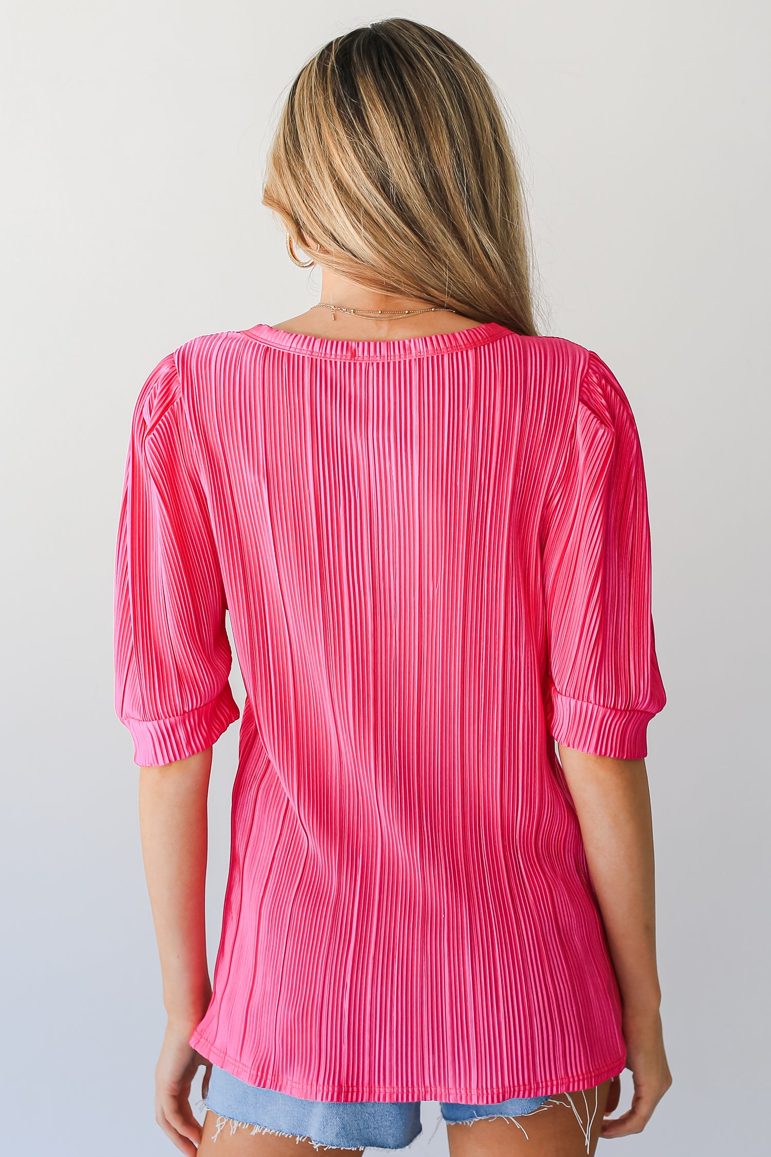 fuchsia Plisse Top back view