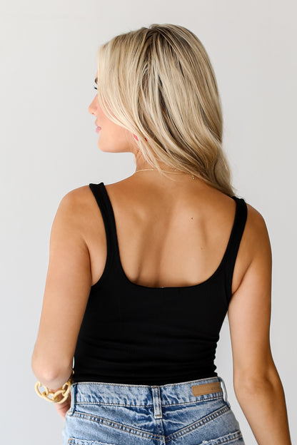 black Ribbed Bodysuit back view