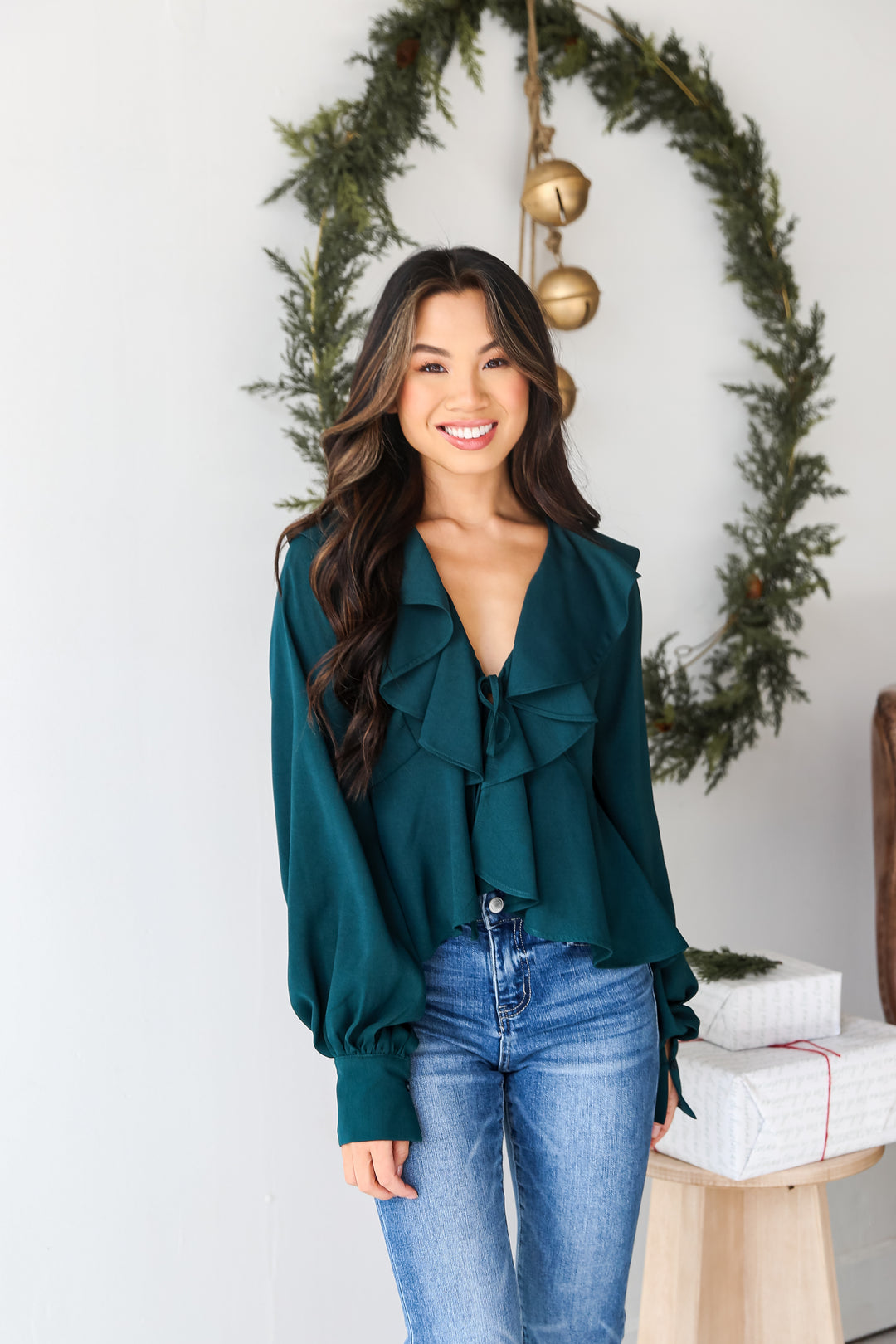 Hunter Green Ruffle Blouse