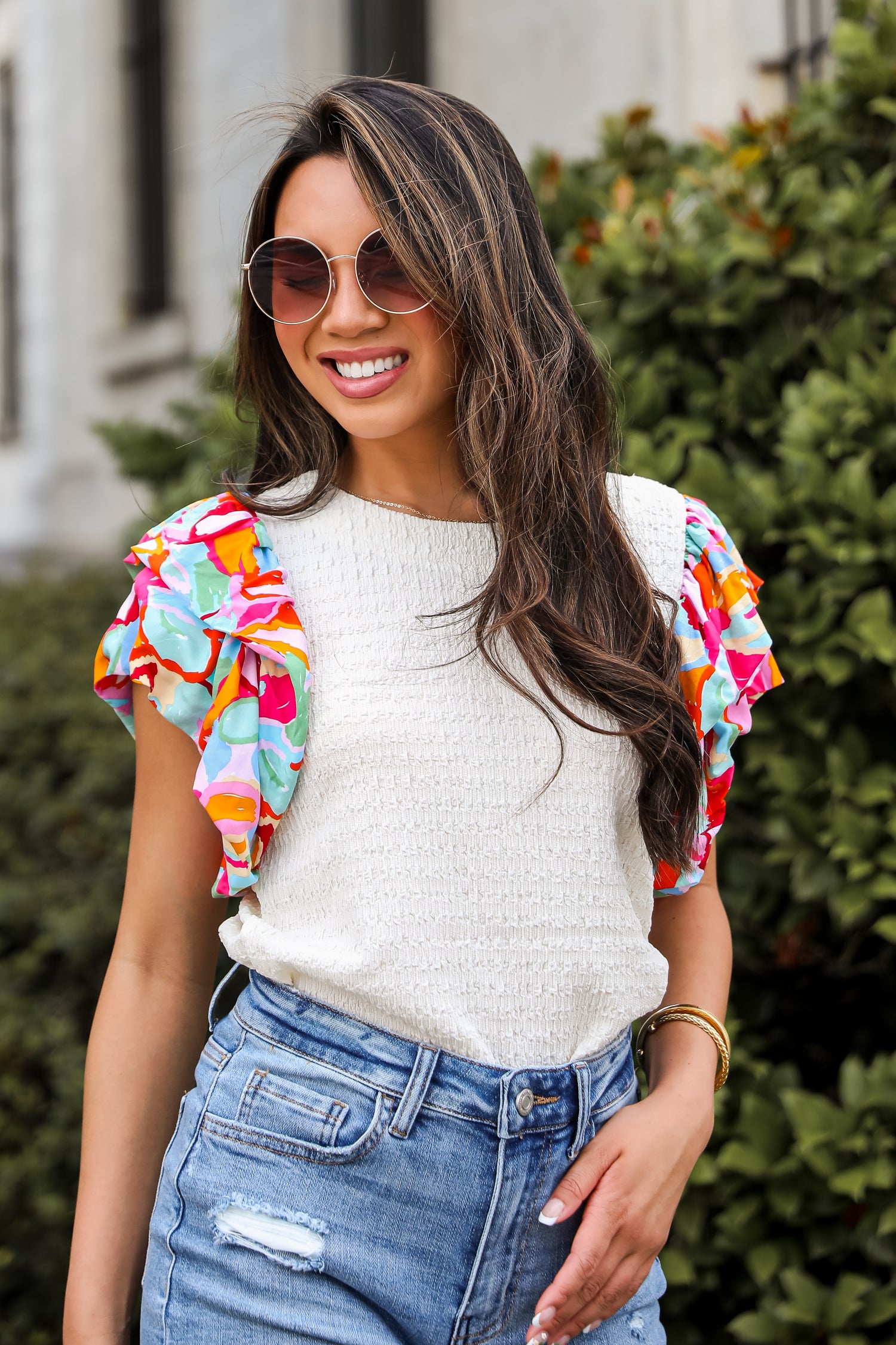 Exclusive Glamour Ivory Ruffle Sleeve Blouse