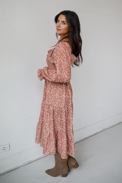 Elevated Invite Rust Floral Midi Dress