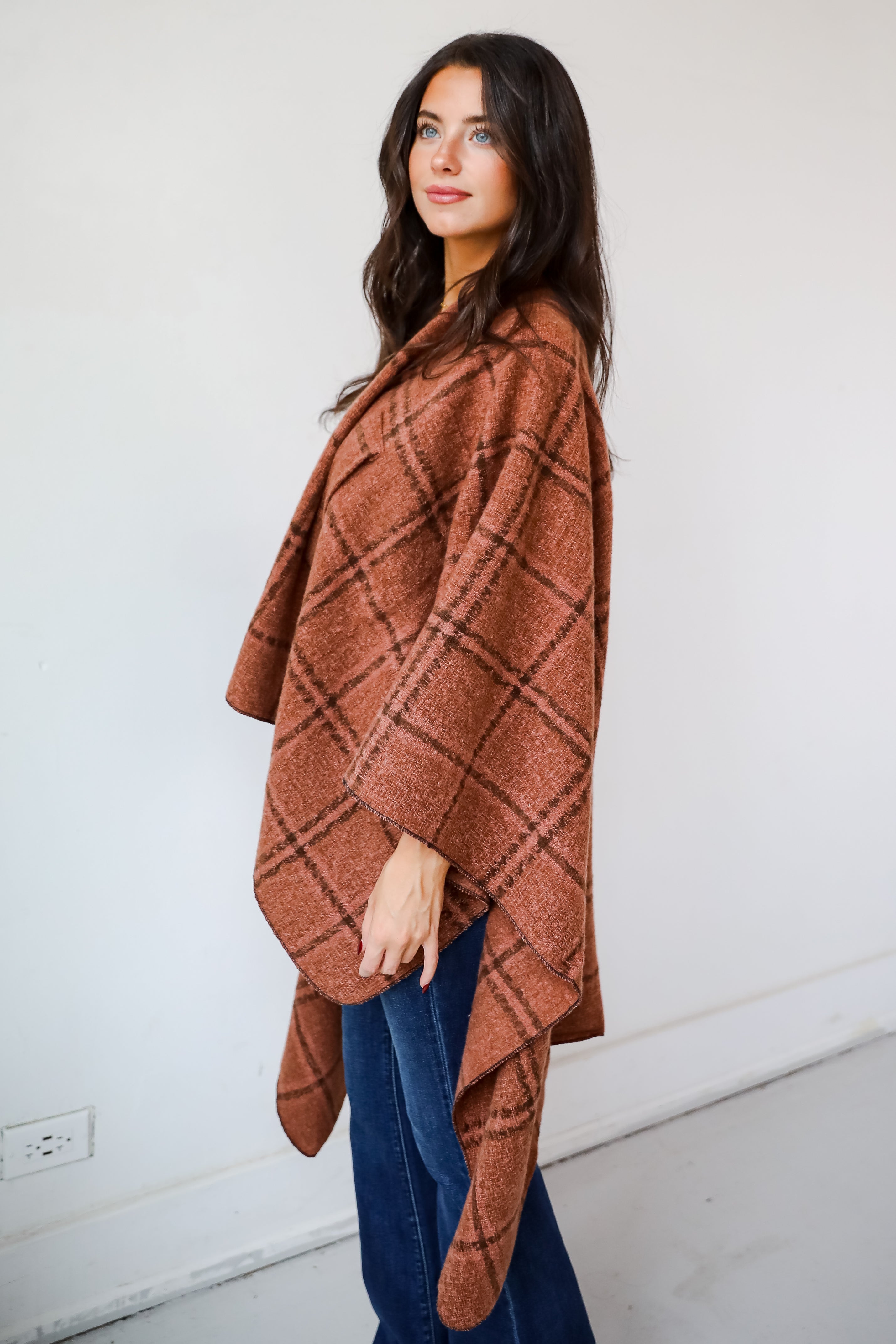 Cozy Success Rust Plaid Shawl