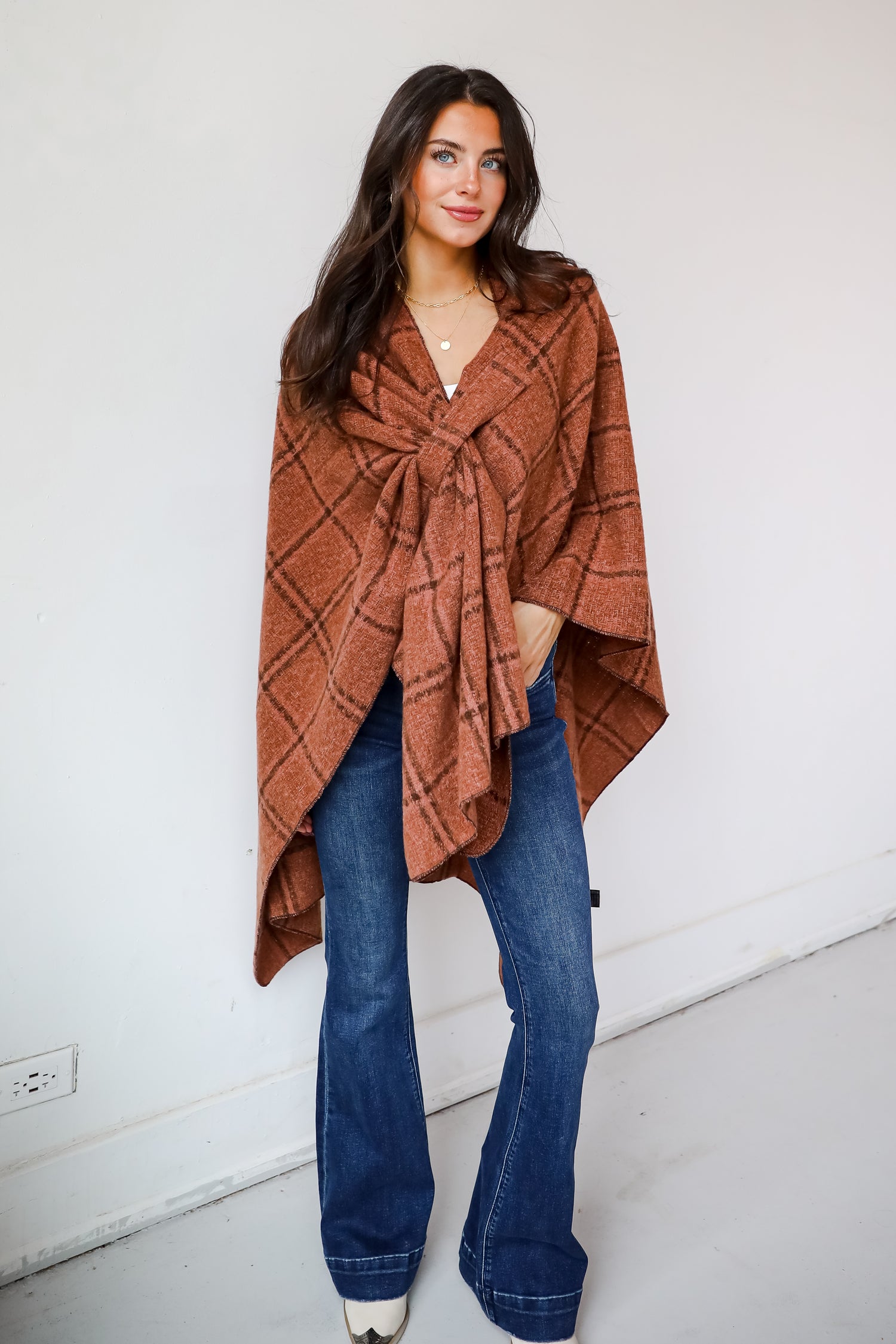 Cozy Success Rust Plaid Shawl