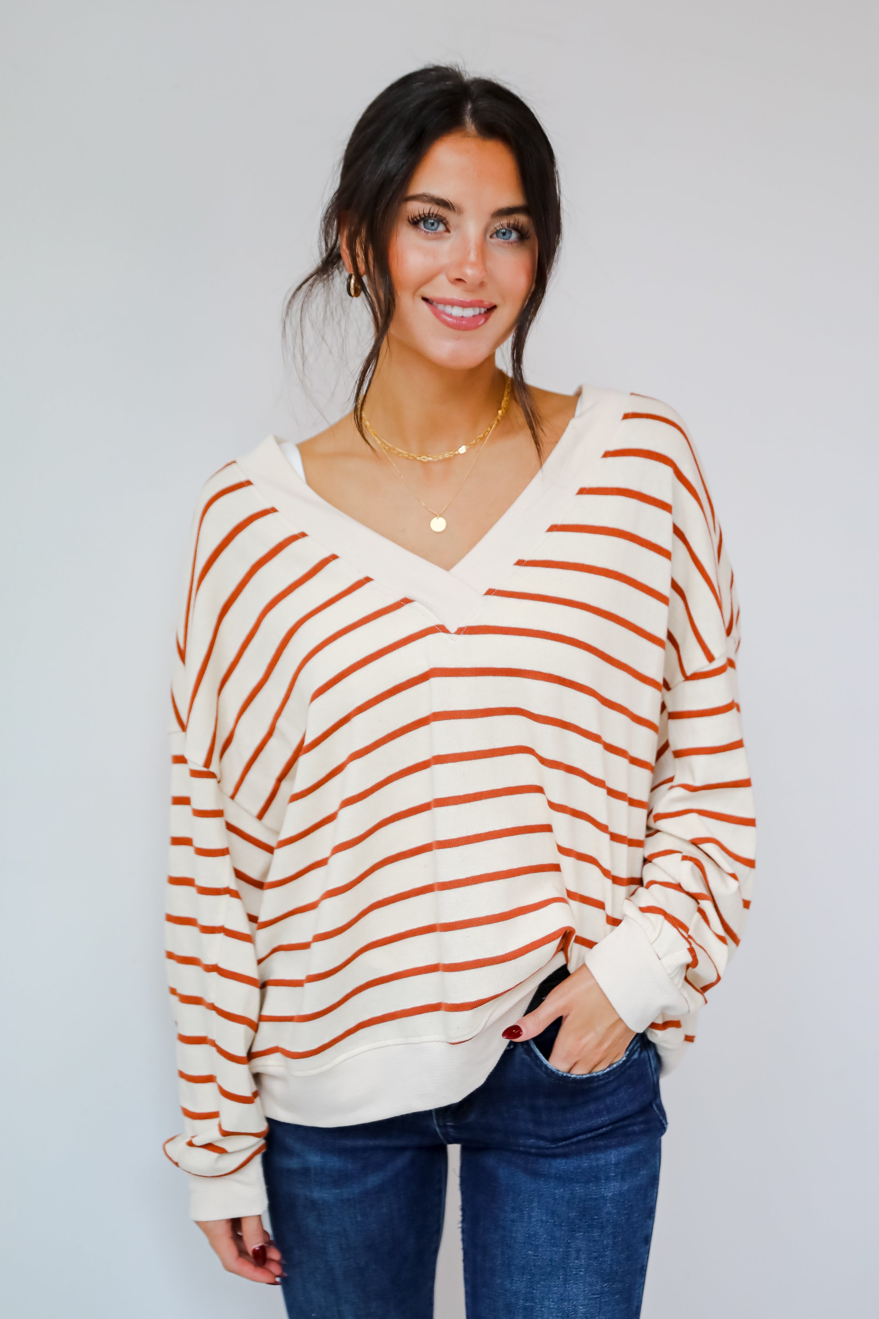 Positively Delightful Brick Striped Knit Top