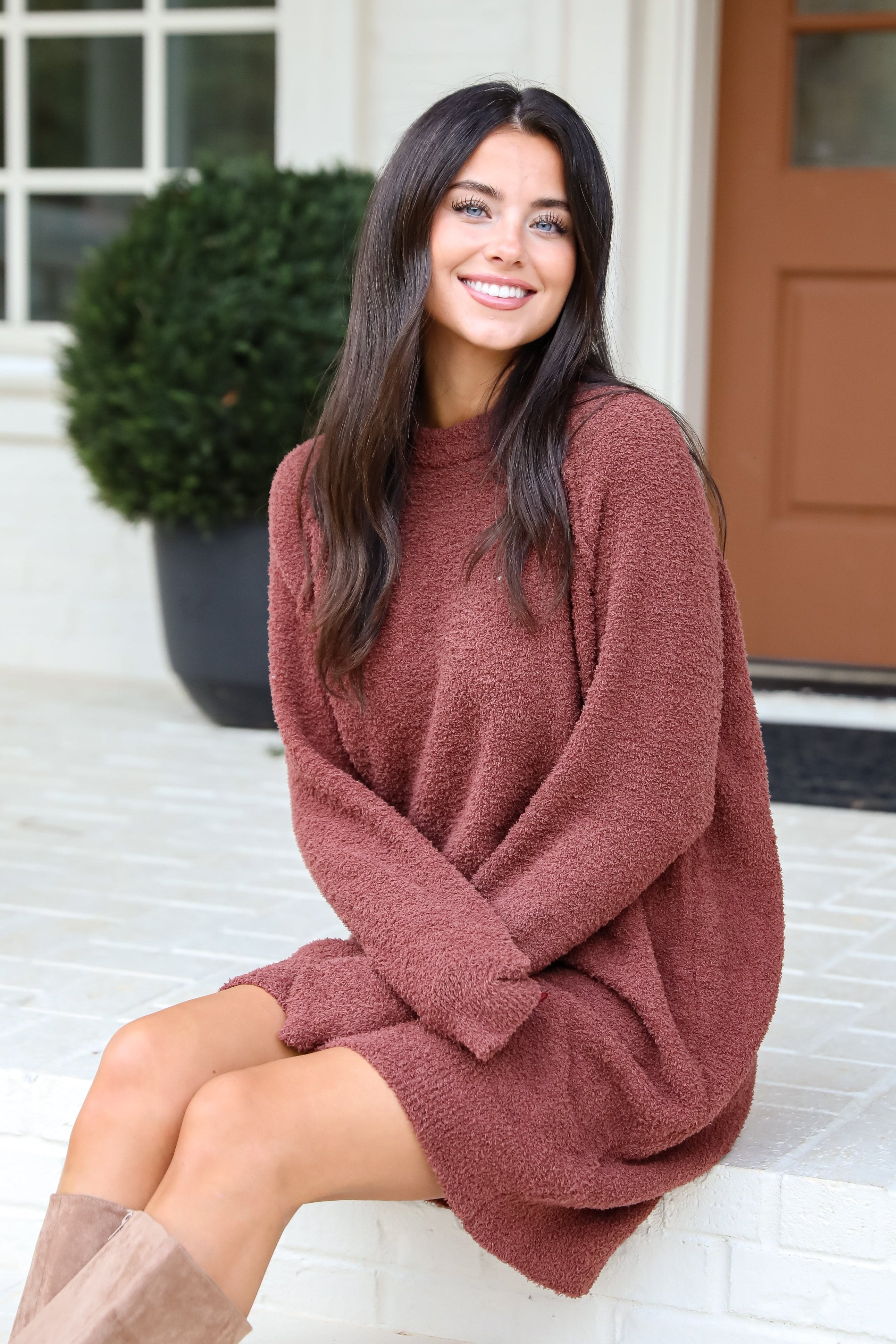 Addison Fuzzy Knit Mini Sweater Dress